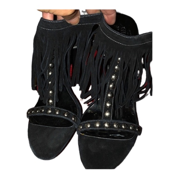 Guess Size 10 black Galiena Strappy heels with Fringe And Silver Studs - Picture 9 of 14